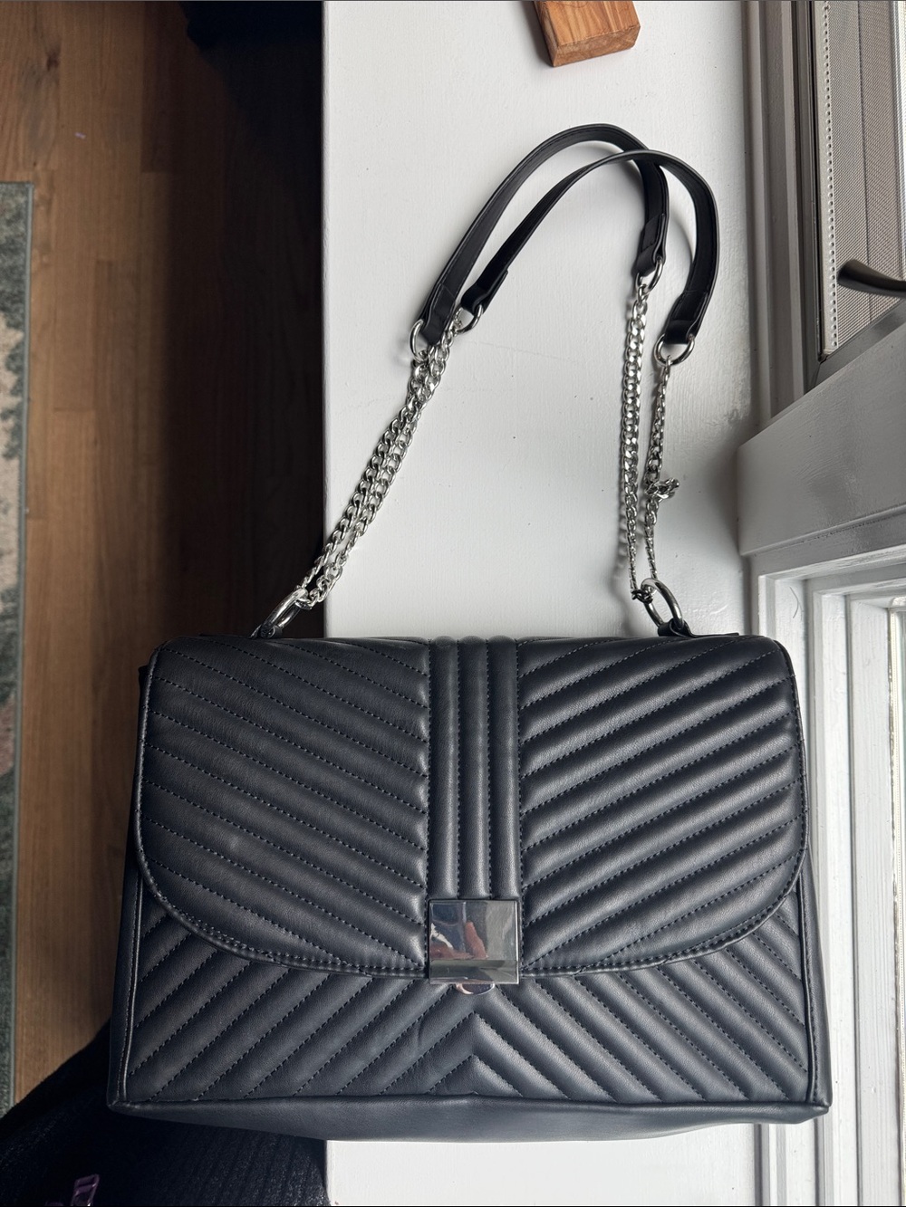 Topshop Black Quilted Shoulder Bag with Silver Chain